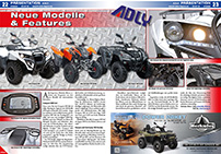 ATV&QUAD Magazin 2014/07-08, Seite 22-23, Präsentation Adly Modelle 2015: Conquest 600, Hurricane und Canyon jetzt auch mit Kardan
